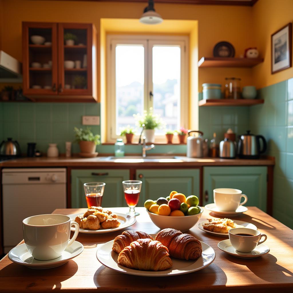 Spanish Homestay Kitchen Breakfast Scene