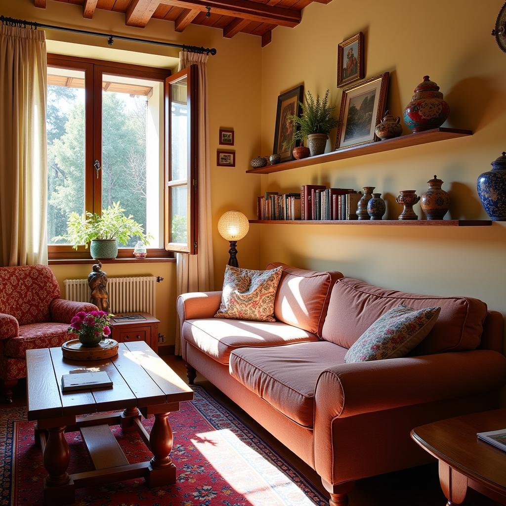 Cozy living room in a typical Spanish homestay