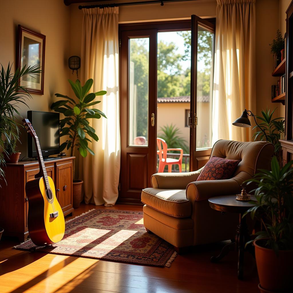 Spanish Homestay Living Room with Guitar Music