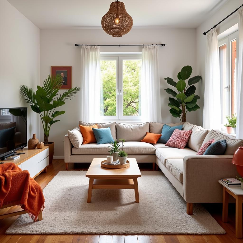 A Spanish homestay living room with welcoming decor