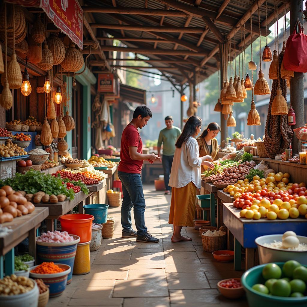 Exploring a local market near a Spanish homestay