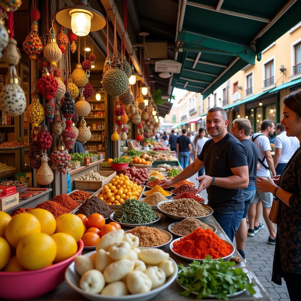 Visiting a local Spanish market with homestay host