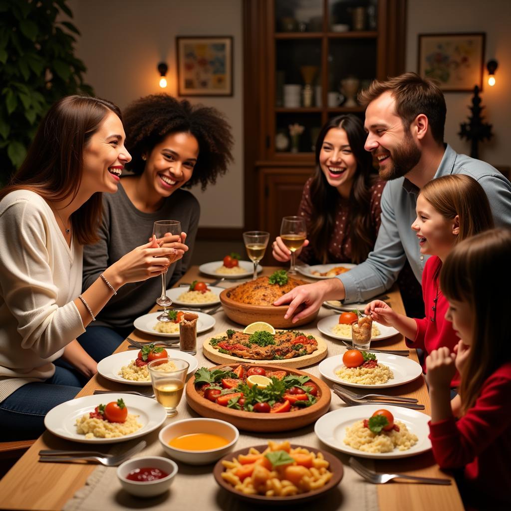 Enjoying a meal with a Spanish family