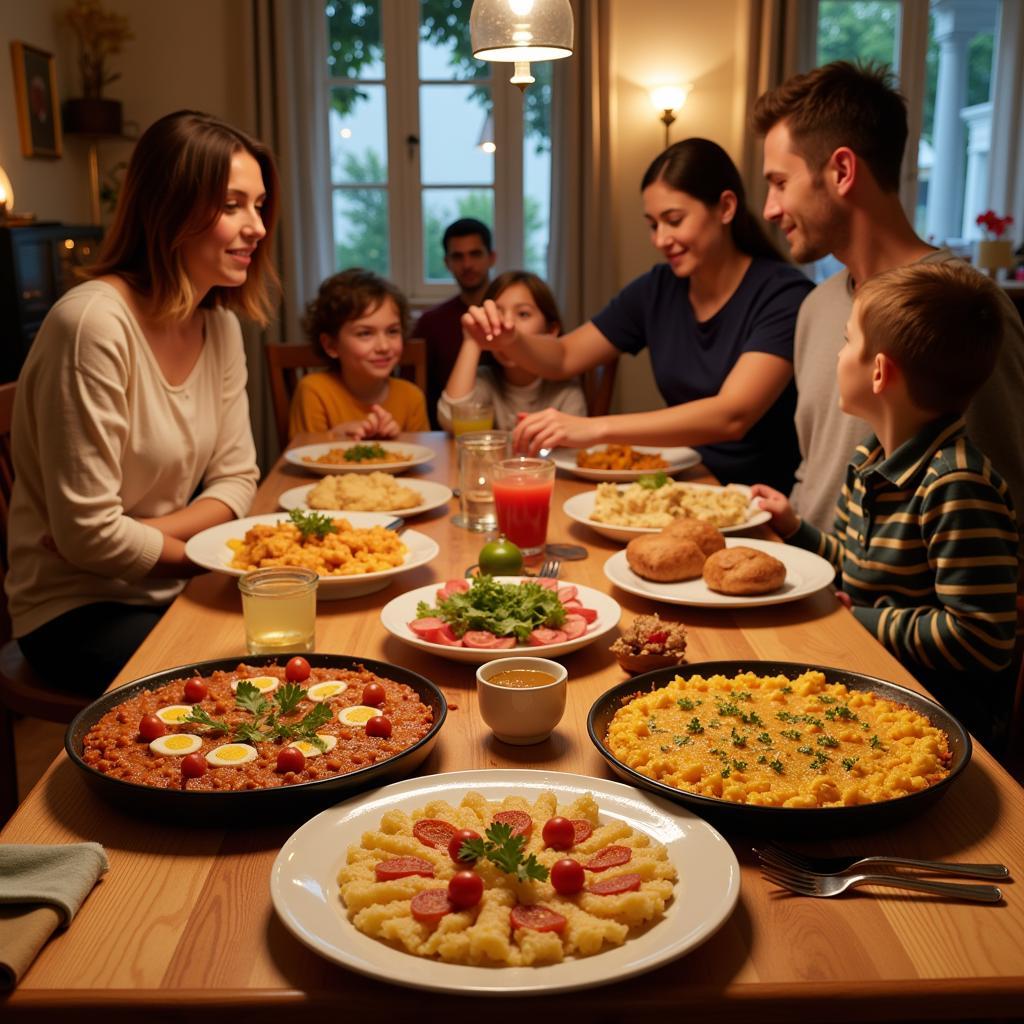 Sharing a traditional Spanish meal with a host family