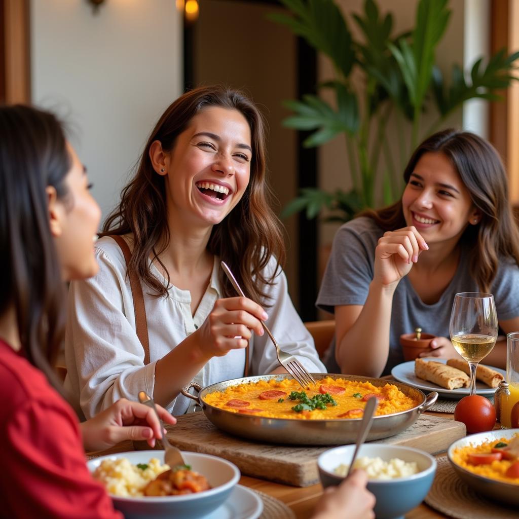 Student enjoying paella with host family in Spain