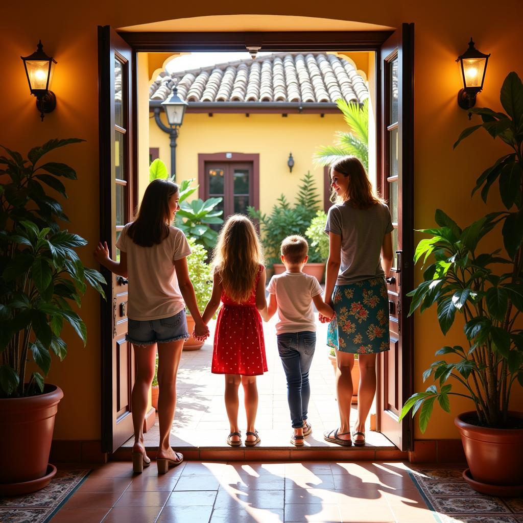 Welcoming scene at a Spanish homestay