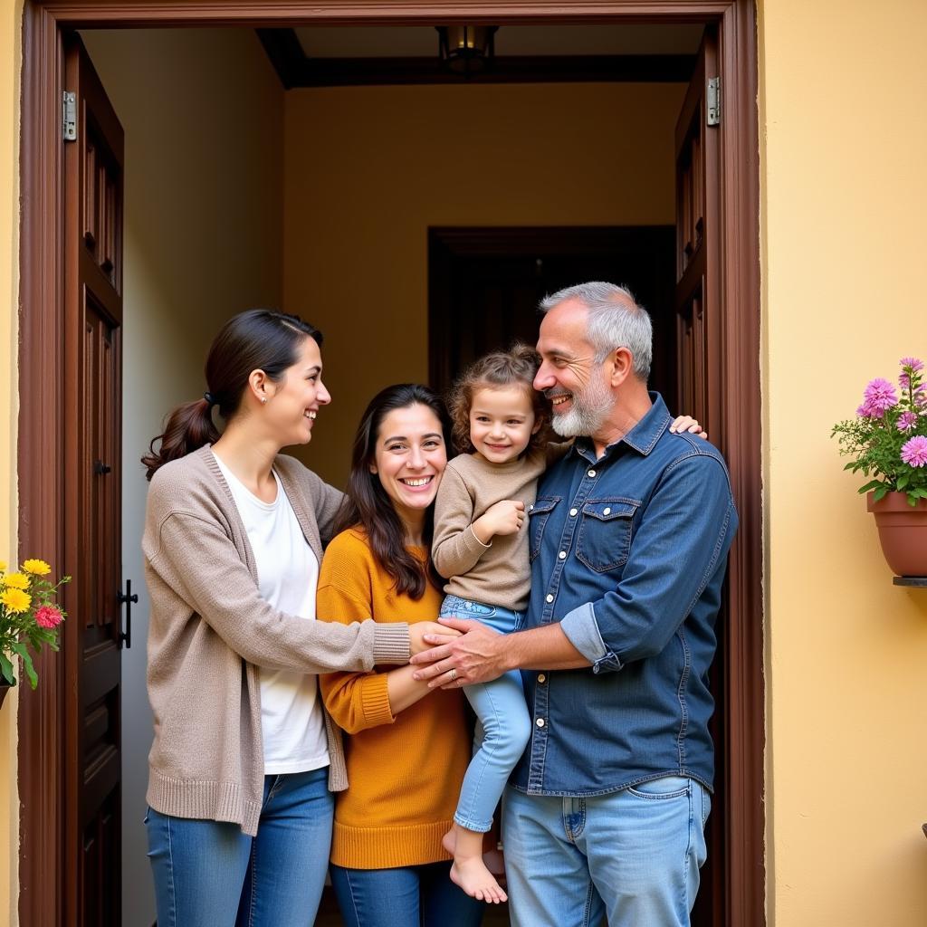 Welcoming Spanish family greeting guests at their homestay