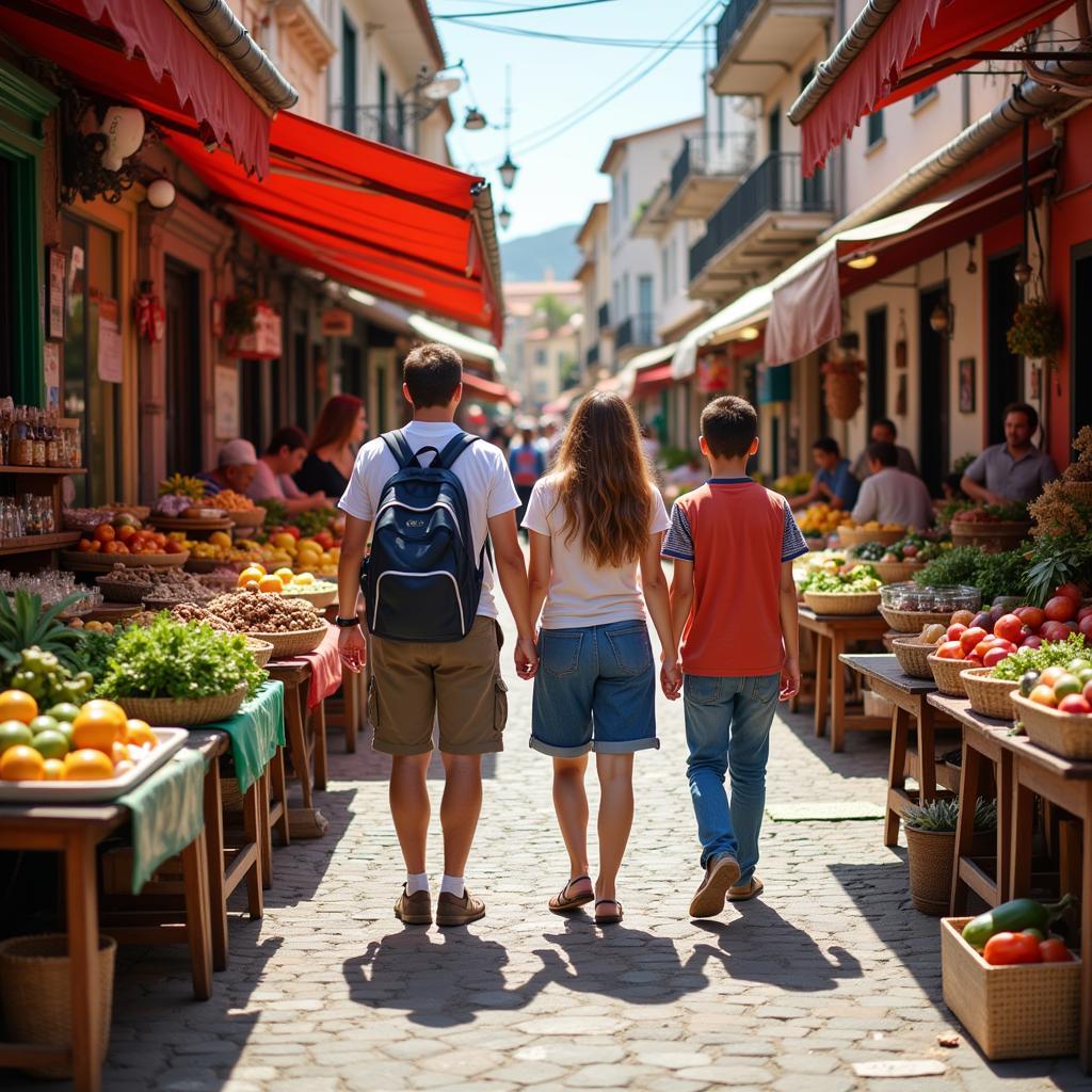 Spanish Host Family Showing Australian Student Local Market