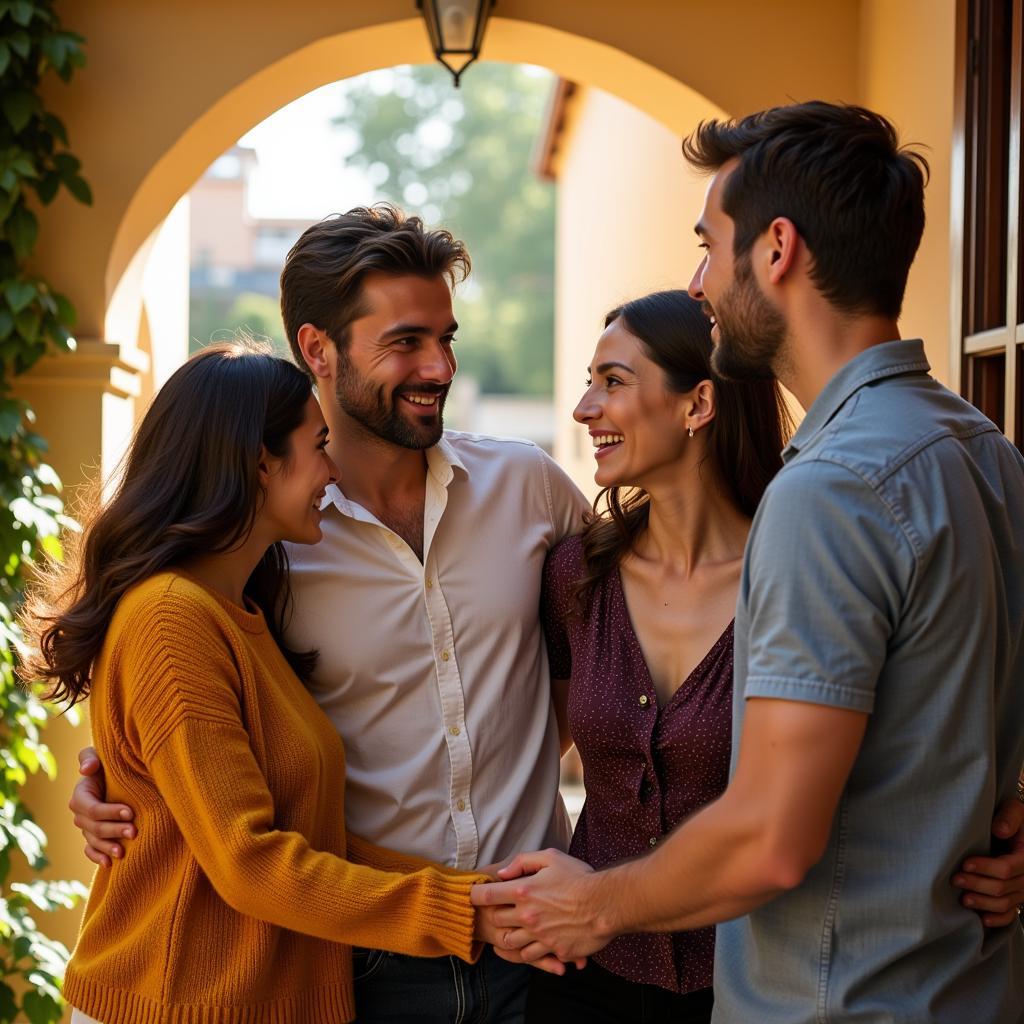 A Spanish host family warmly welcomes their guest