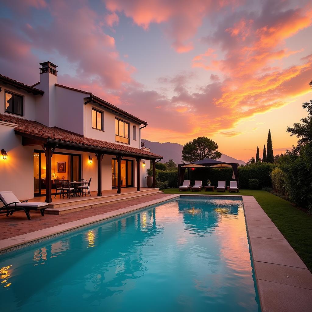 Spanish Villa with Private Pool at Sunset