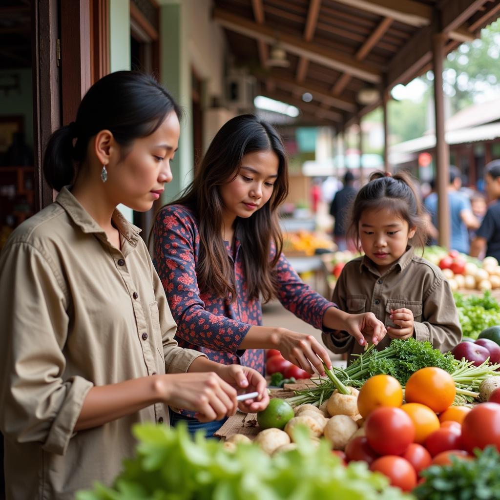 Student and Host Family Exploring Local Market