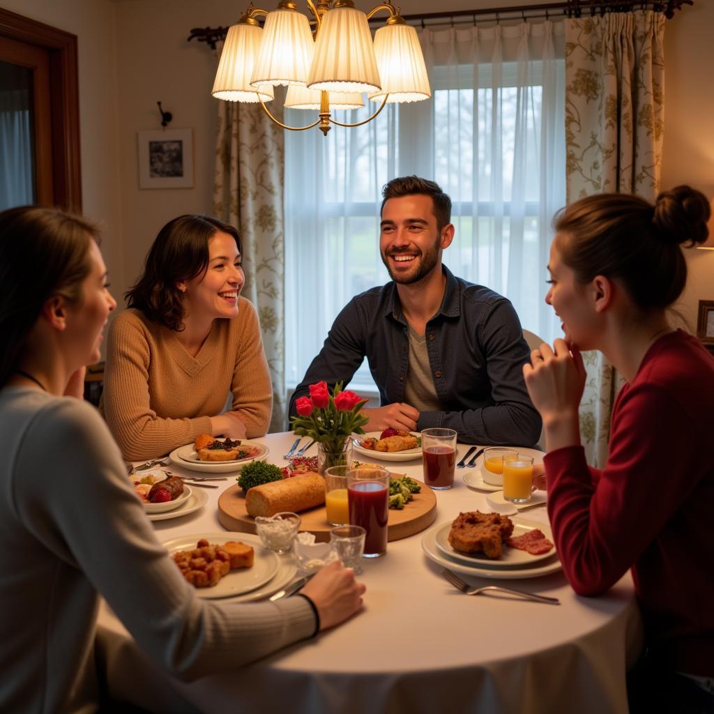 Student enjoying dinner with their host family in Brighton