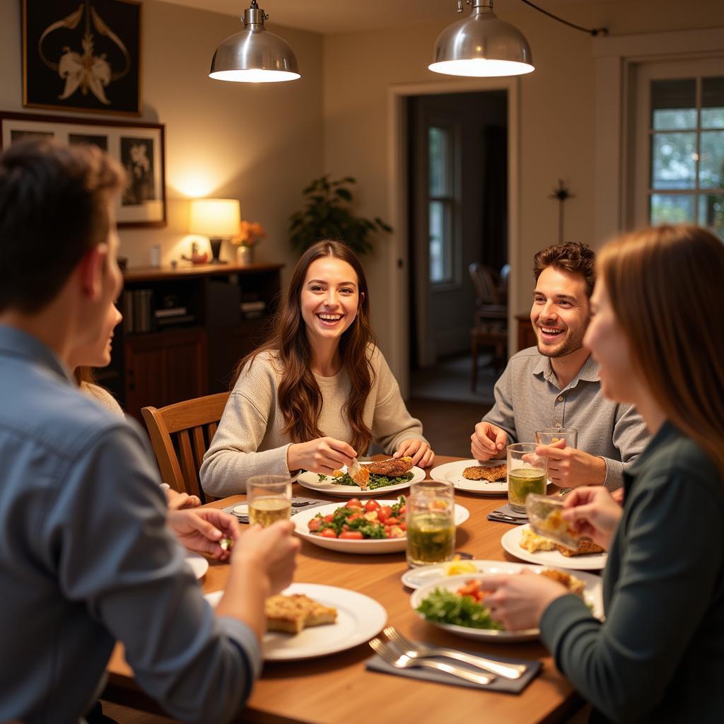 International student enjoying a meal with their Tasmanian host family