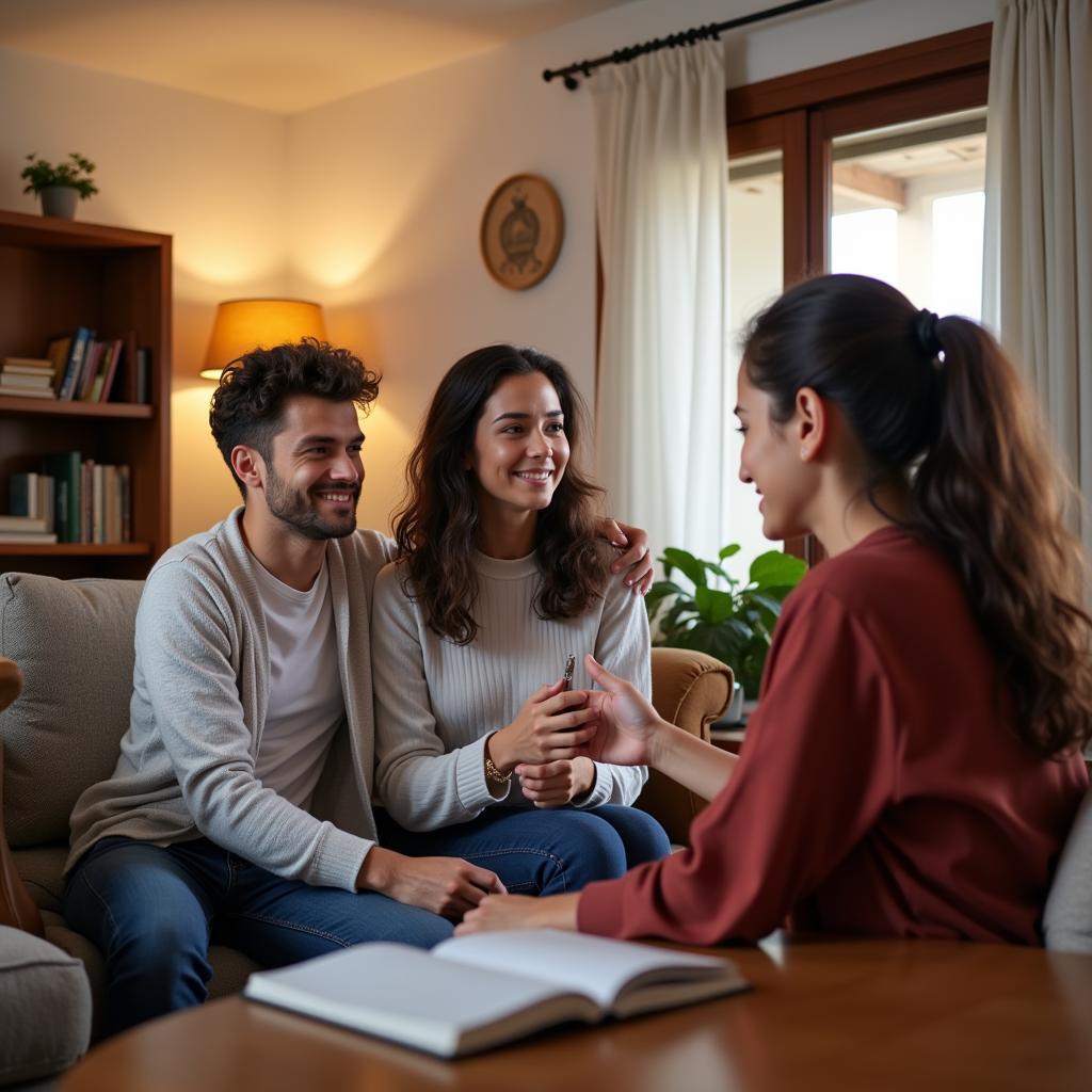 Student practicing Spanish with their homestay family