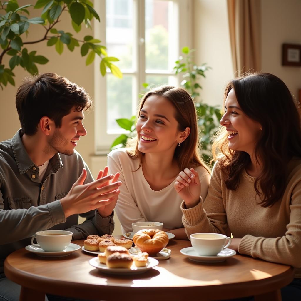 Student practicing Spanish with host family