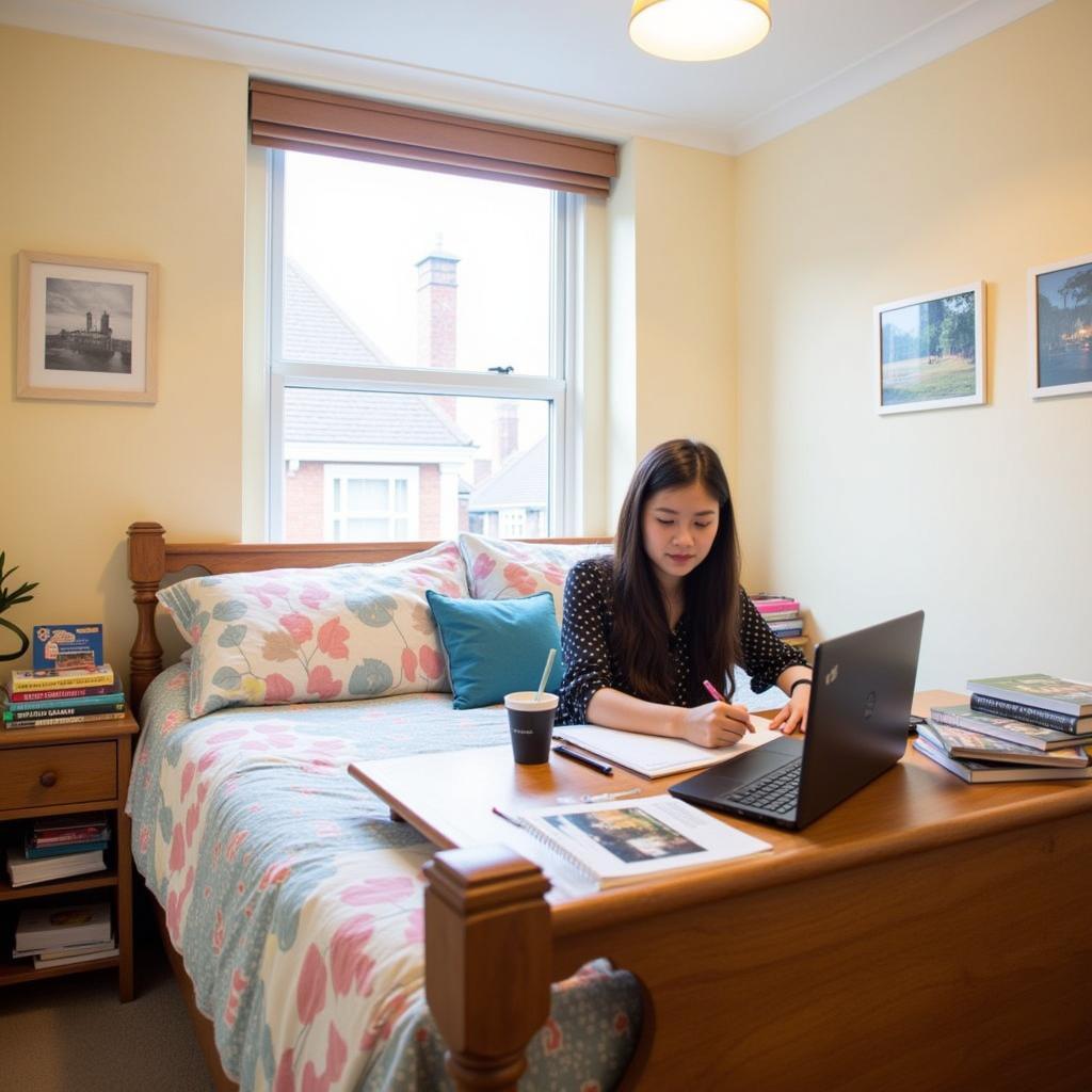 Student studying in their Brighton homestay bedroom