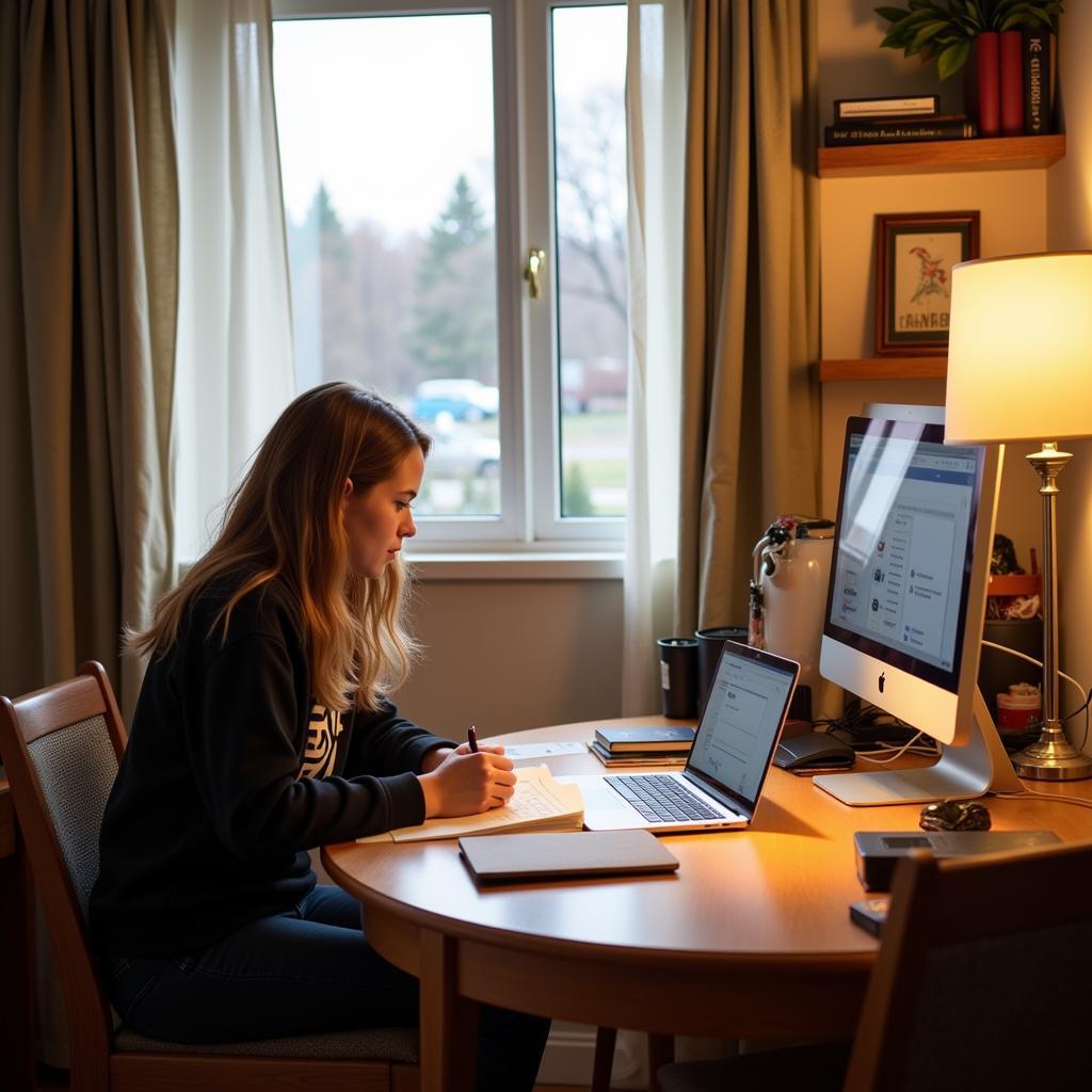 Student Studying in Homestay Room