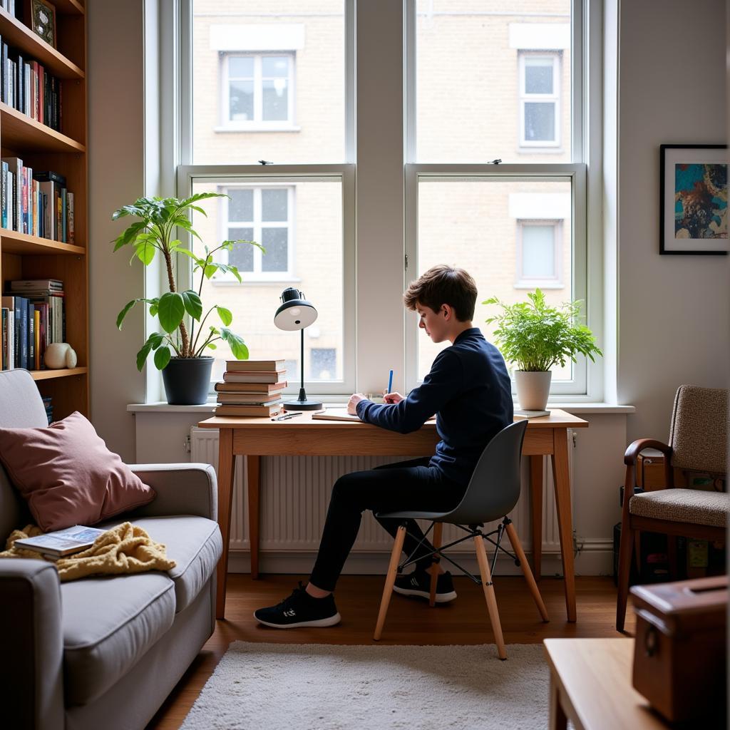 Student Studying in a London Homestay