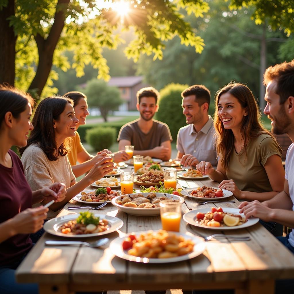 Spanish Family Enjoying a Summer Meal Together