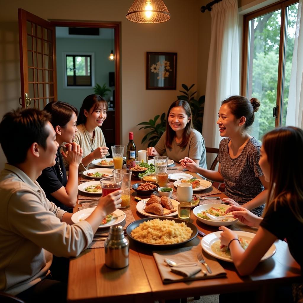 Family dinner at a Sungai Buluh homestay