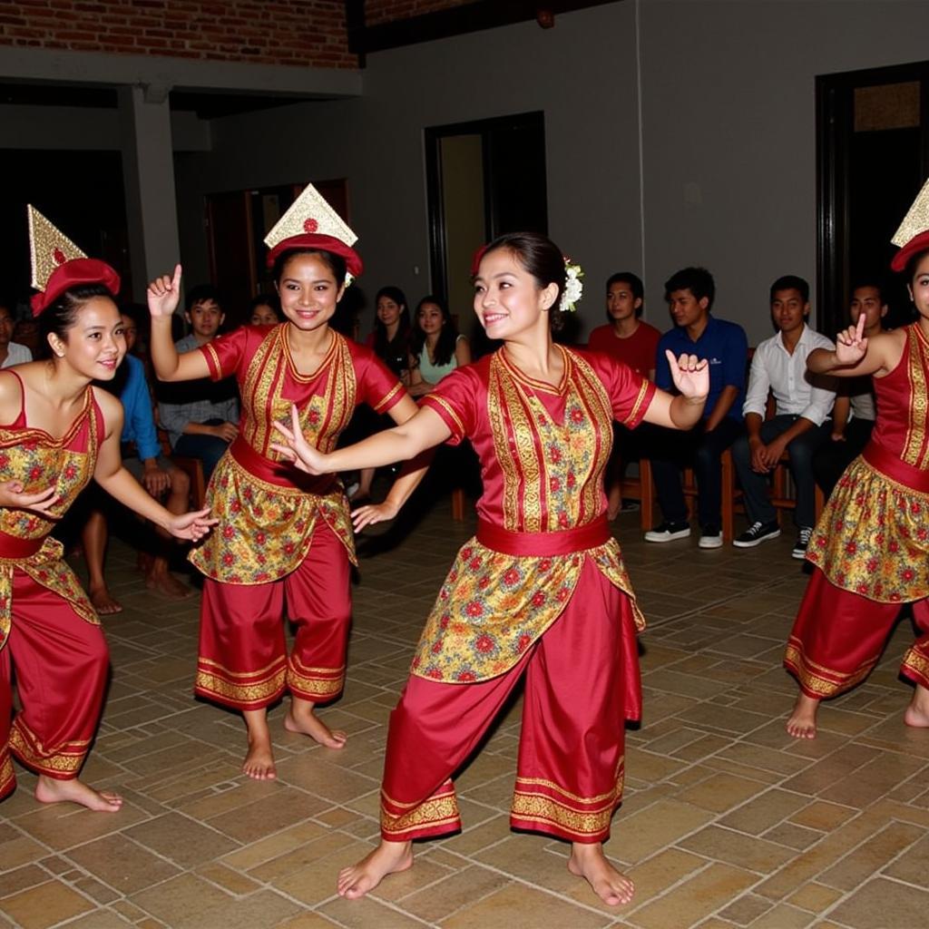 Enjoying a traditional Javanese performance at a homestay