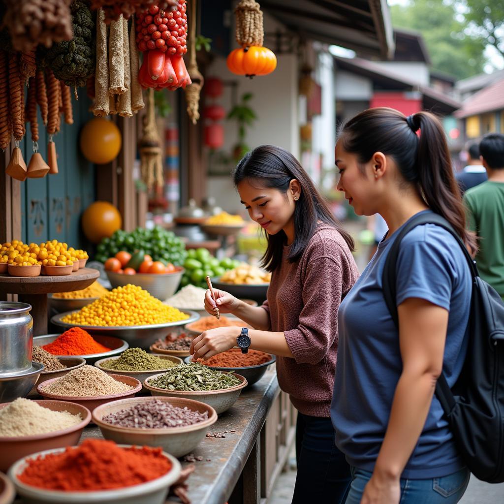 Visiting a local market with homestay host