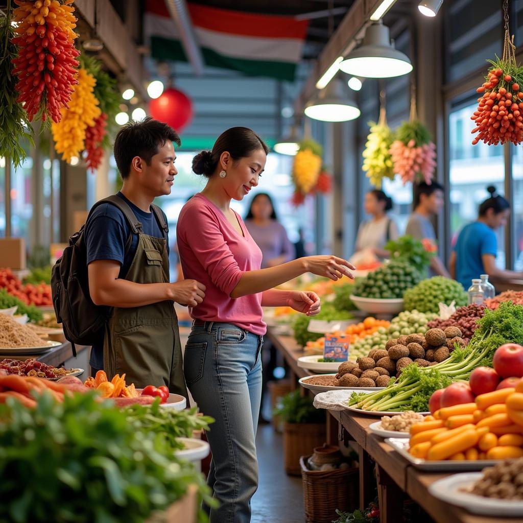 Exploring a local market with a Taiping homestay host