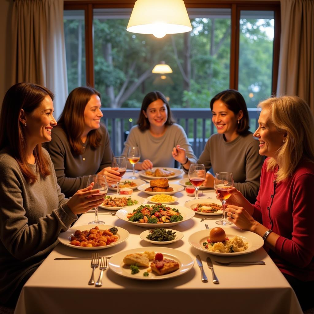 Enjoying a Family Dinner at a Takapuna Homestay