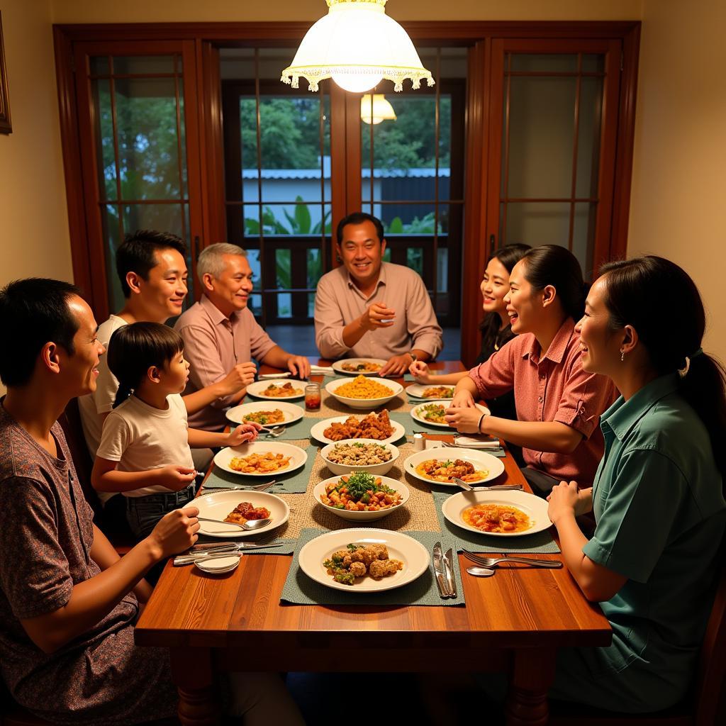 Family dinner at a Tanjung Bungah homestay