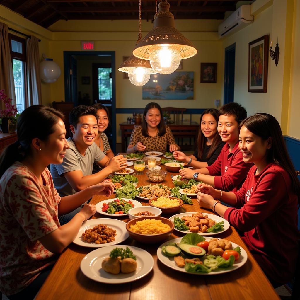 Family meal at a Tanjung Sedili homestay