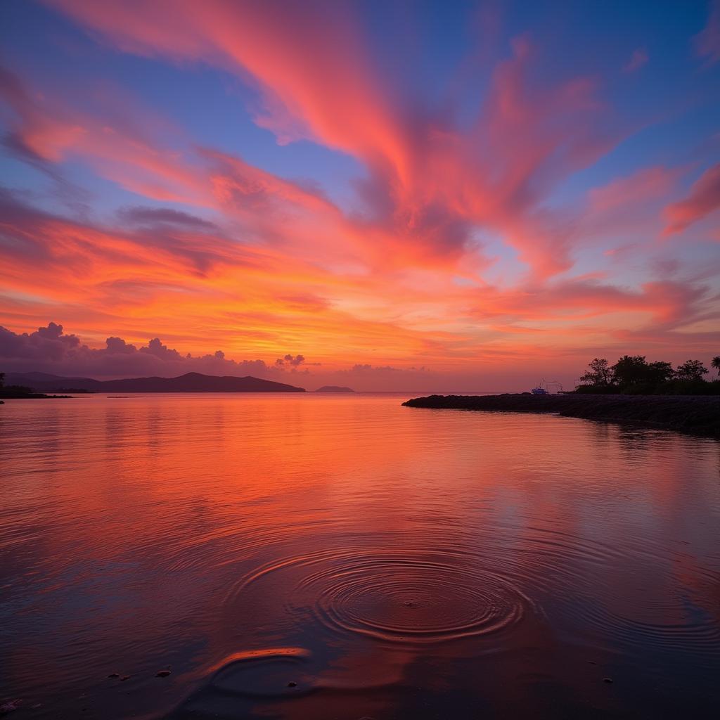 Stunning sunset view over the beach in Tanjung Sepang