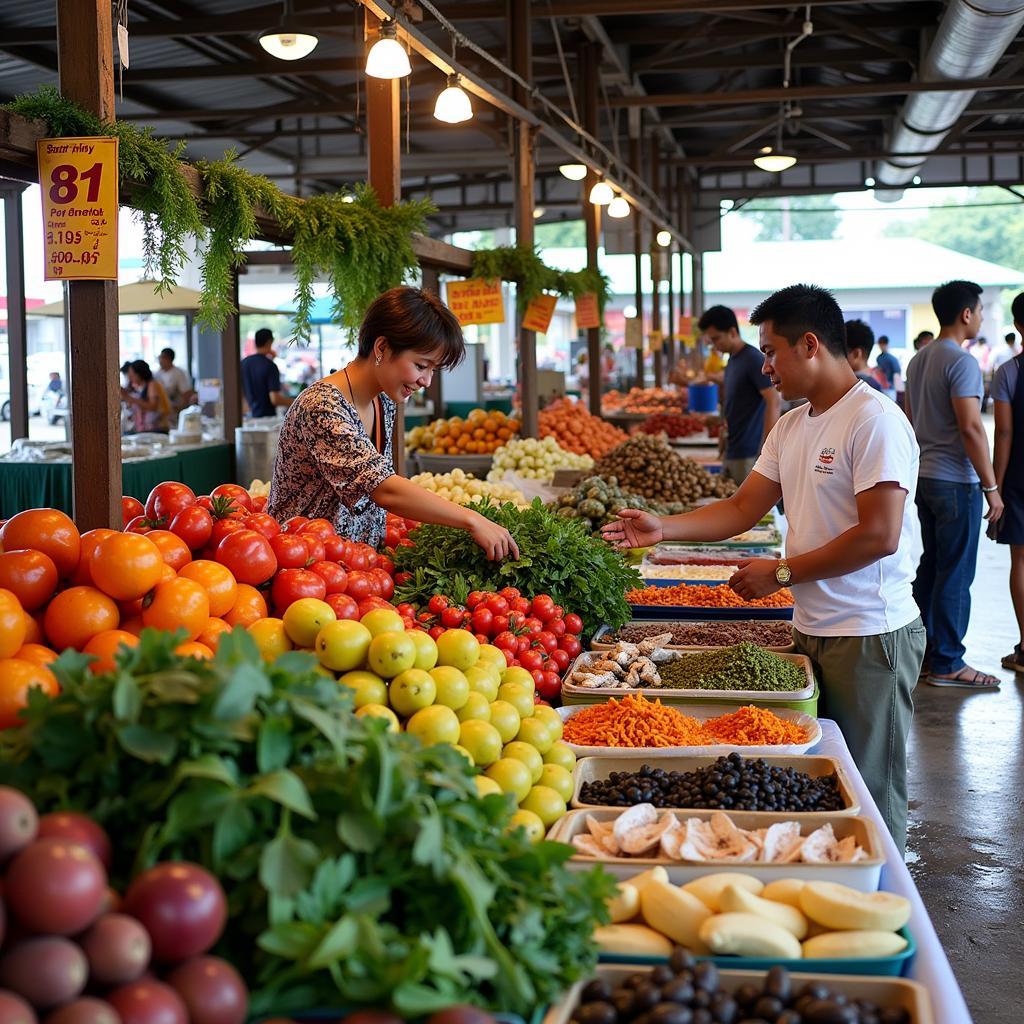 Vibrant local market in Tanjung Sepang with fresh produce