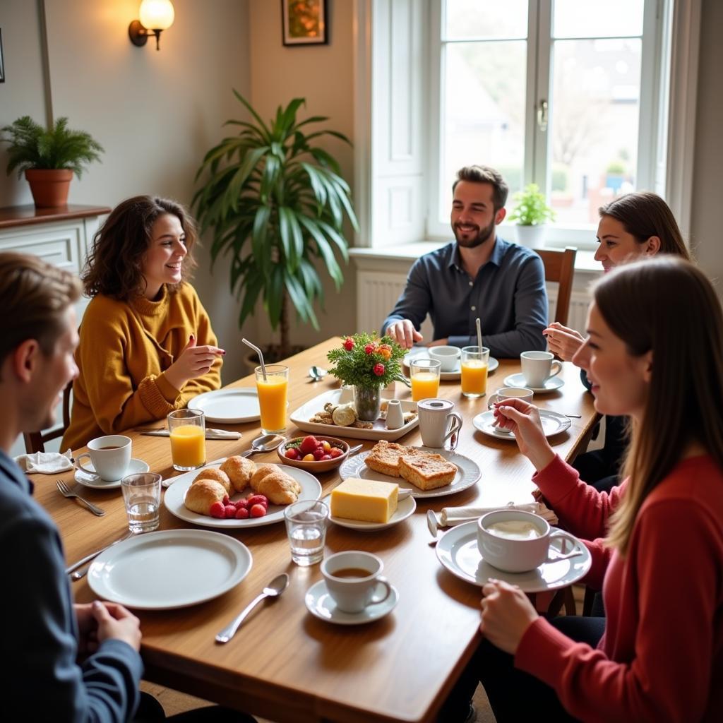 Enjoying a delicious breakfast with homestay hosts in Taupo