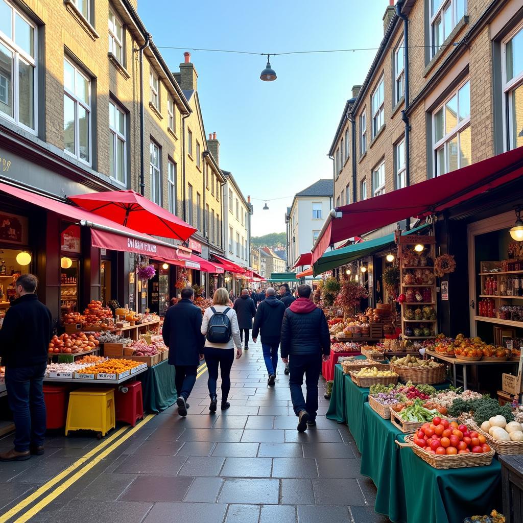 Bustling Totnes High Street and Market