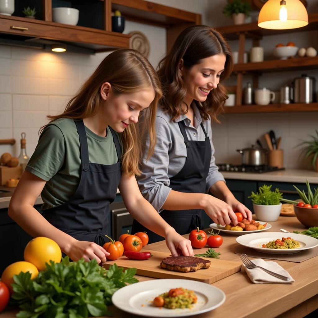 Traveller participating in a Spanish cooking class during their homestay