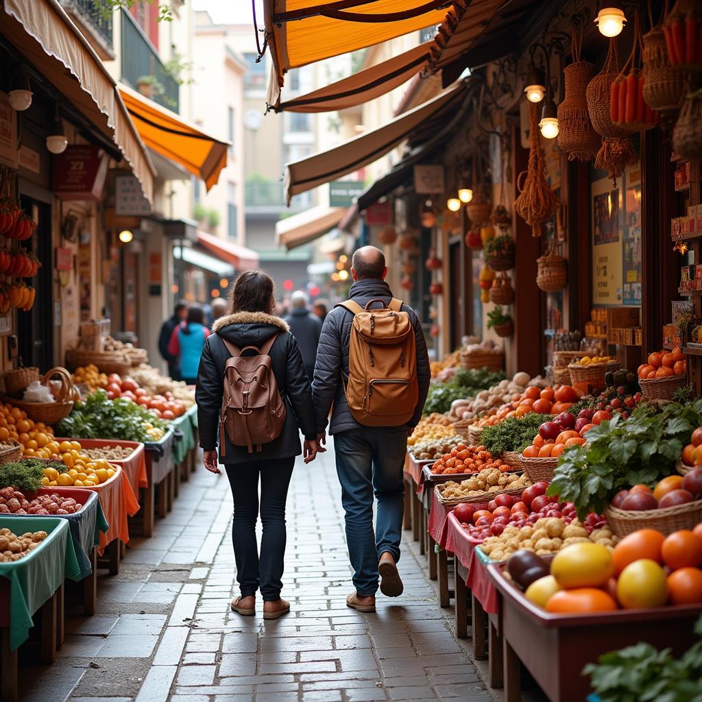 Traveller exploring a local Spanish market with their host