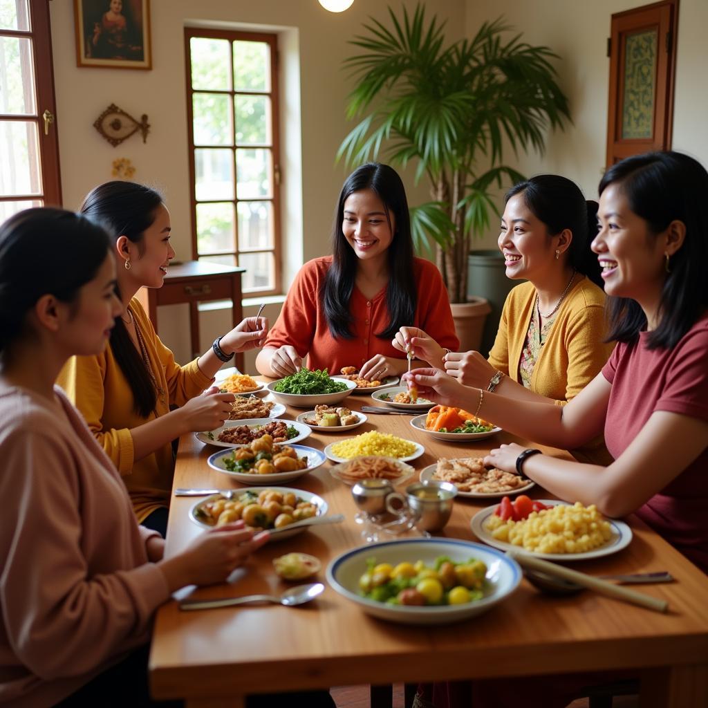 Family enjoying a traditional Kerala meal in a Trivandrum homestay