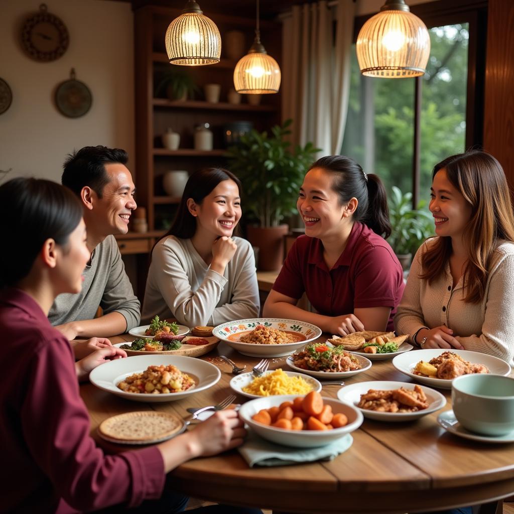 Family meal at a Tuyen Quang homestay