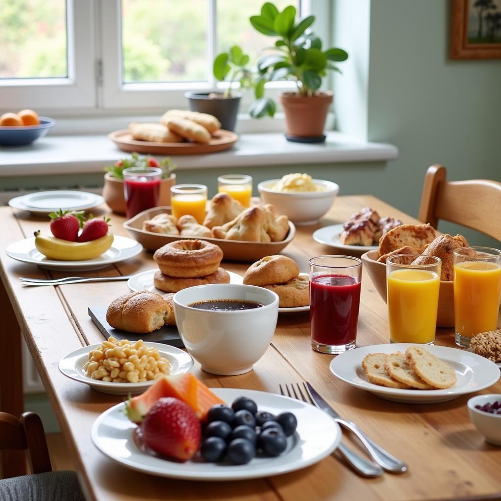 Delicious homemade breakfast spread in a UK homestay