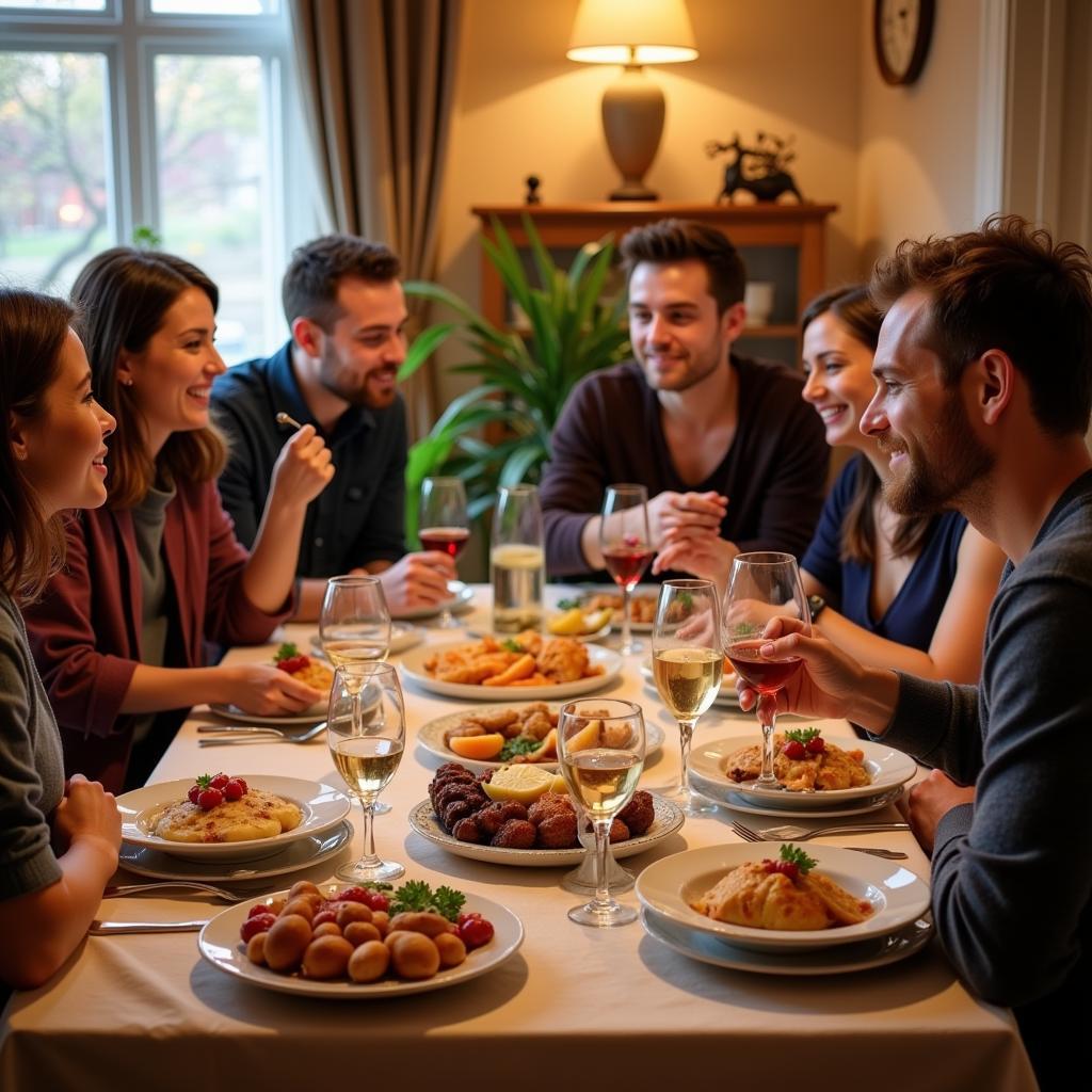 Enjoying a family dinner with the hosts in a UK homestay