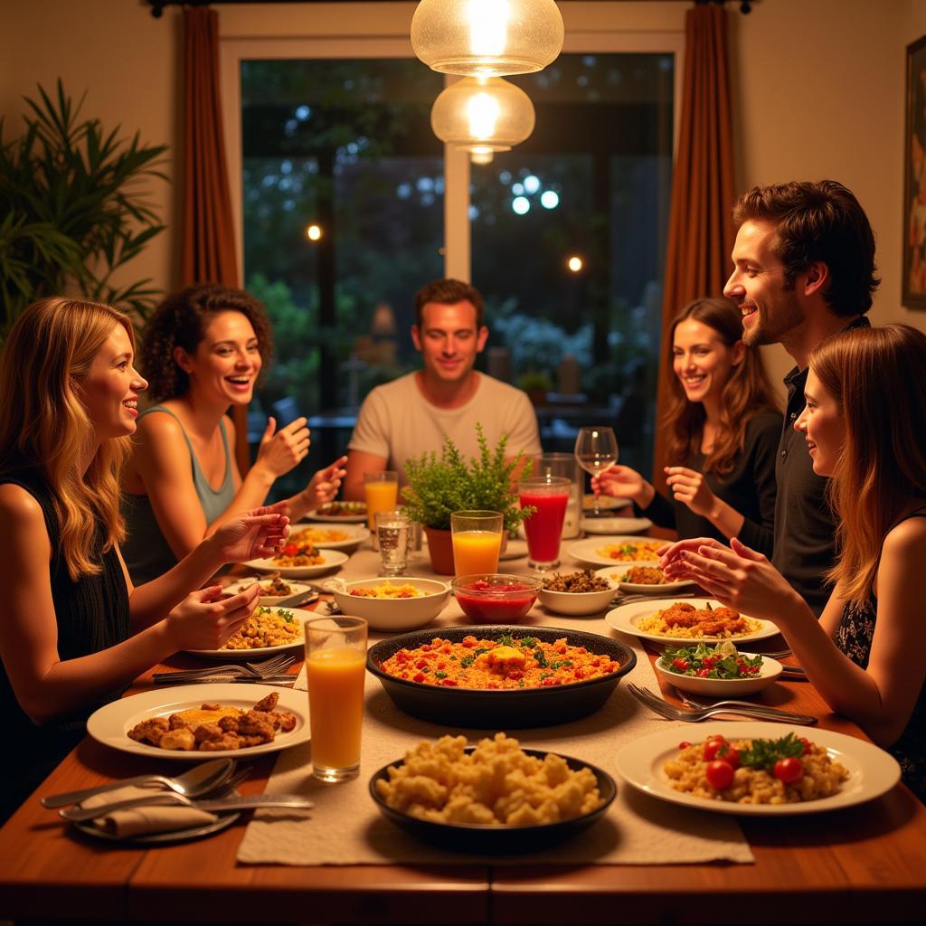 Enjoying a Traditional Family Dinner in a Victoria Homestay