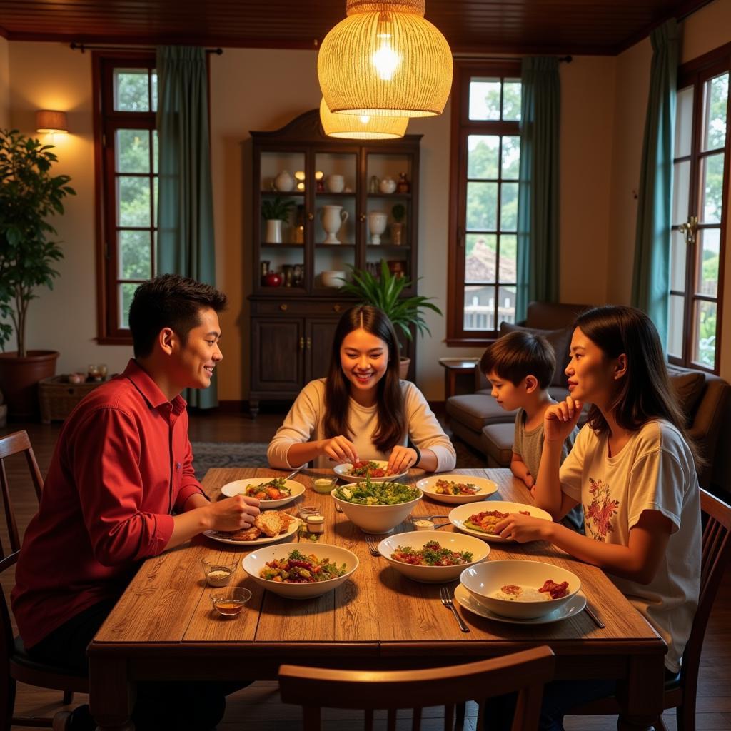 Sharing a meal with a Vietnamese family in a homestay