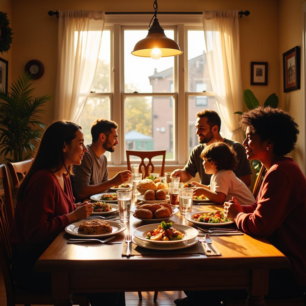 Family enjoying a meal together in a West Philadelphia homestay