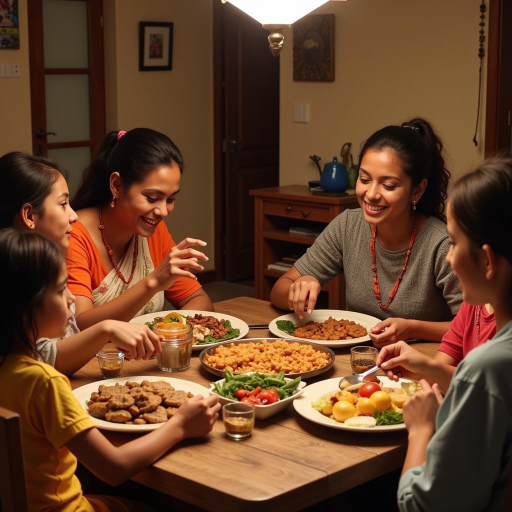 Family enjoying a traditional meal at their Western Ghats Homestay