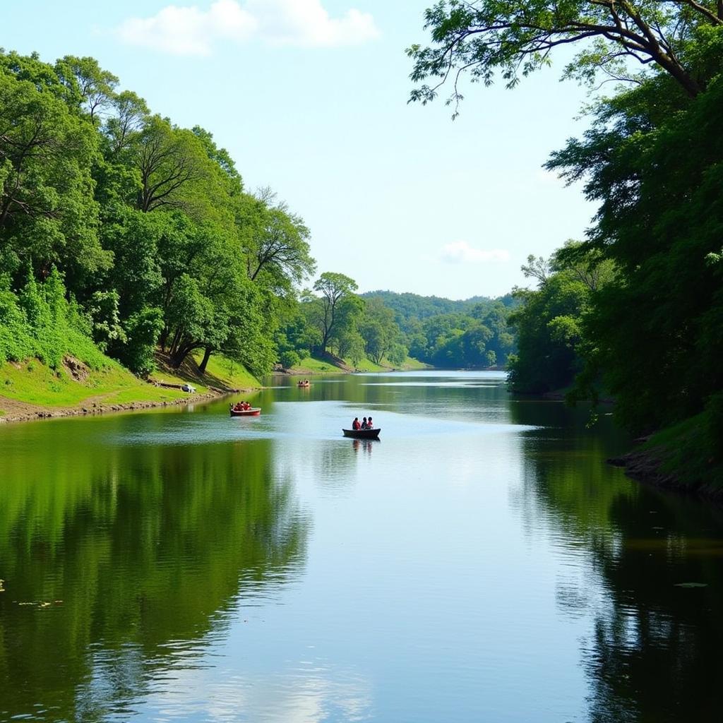 Tranquil river view in Aldona, Goa, showcasing the peaceful atmosphere and lush greenery surrounding the Mapusa River. Perfect for a relaxing homestay experience.