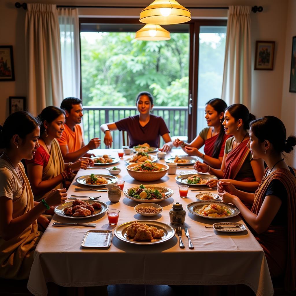 Enjoying a traditional Kerala meal with a local family in an Alleppey homestay