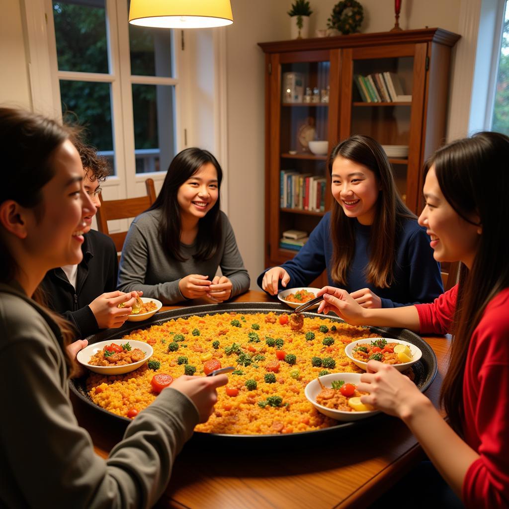 American Homestay Chinese Students Enjoying Paella