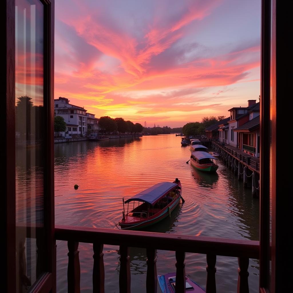 Scenic view of the Thu Bon River from an An Hoi Town Homestay balcony