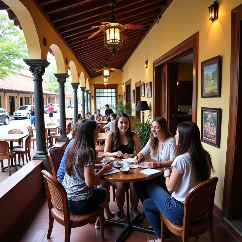 Students practicing Spanish in a cozy cafe in Antigua Guatemala.