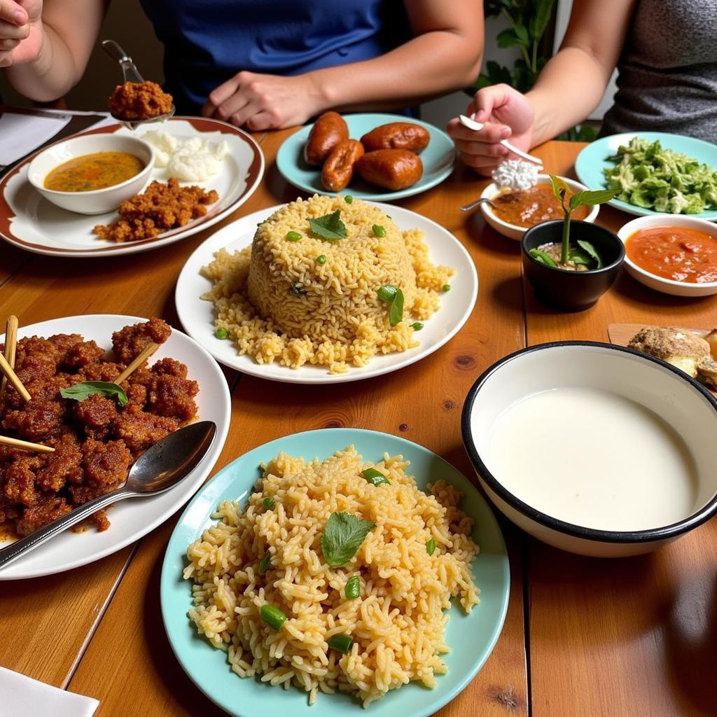 A table laden with a variety of delicious Malaysian dishes at Ar Rahman Homestay.